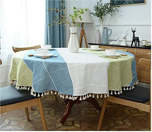 Heavy Weight Cotton Linen Tablecloth Plaid Tassel Round Table Cover For Kitchen Dining Room Tabletop Decorations Round 70 Blue Green Buy Online At Best Price In Uae Amazon Ae