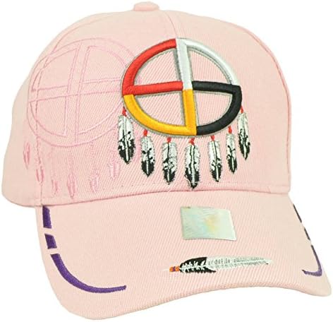 Native American Pride Medicine Wheel Dream Catcher Pink Hat Cap Feather Velcro