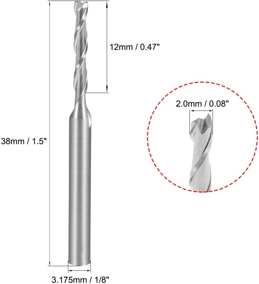 sourcingmap 5PCS 1/8" Shank 2.0mm x 12mm Carbide End Mill CNC Router Bits 2 Flute Milling Bit for Acrylic PVC MDF Wood - Image 4