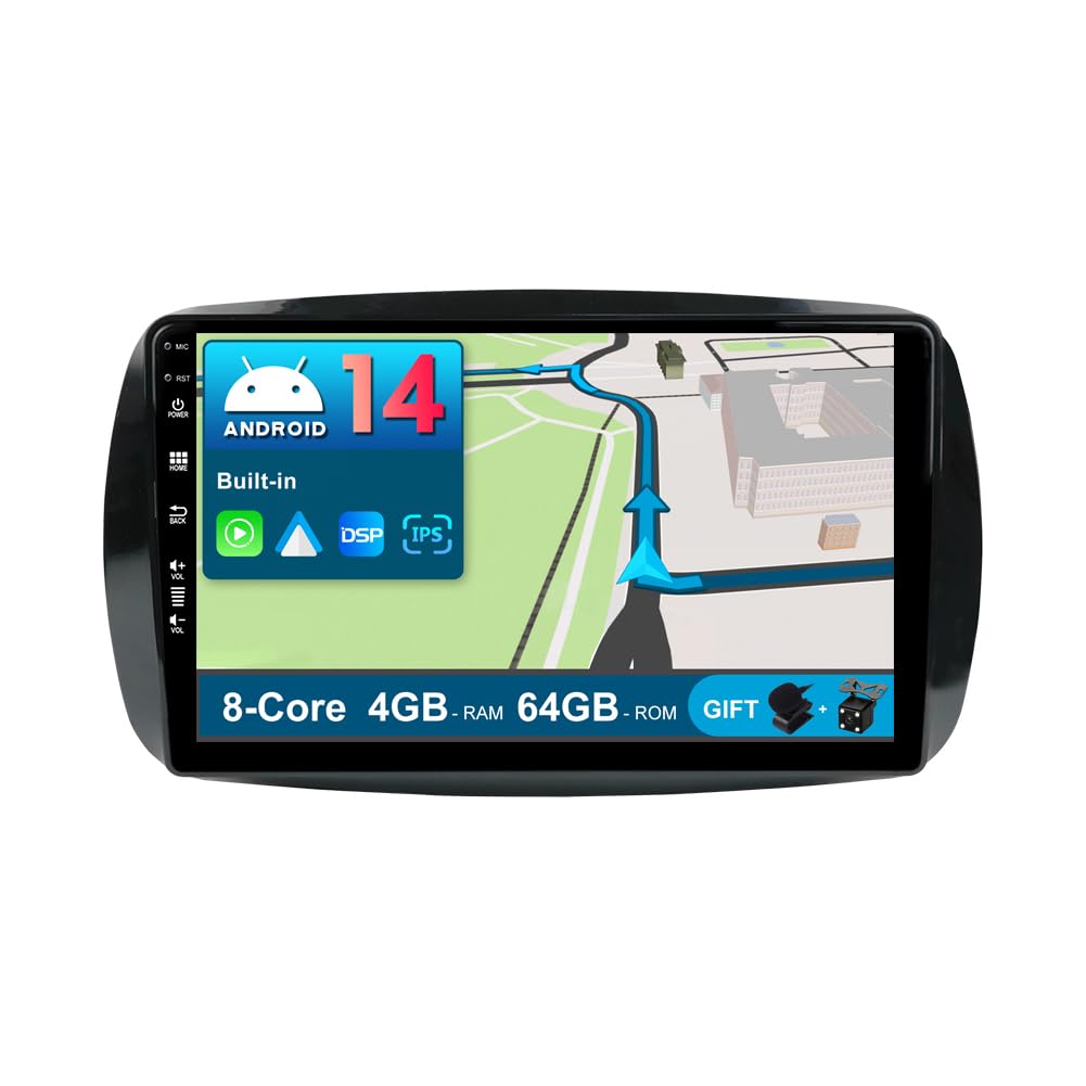 JOYX Android 12 IPS Car Radio Suitable for Mercedes-Benz Smart (2014-2020),4G + 64G,Built-in DSP/Carplay/Android Car,Camera + MIC,9 Inch 2 Din,Steering Wheel Control WiFi DAB 360 Camera Fast Boot AHD