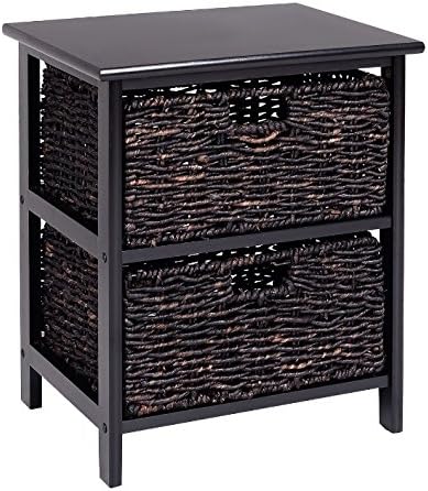 Storage Unit with Baskets Black - Drawer Organizer Cabinet Woven Table - Best For Office, Bedroom, Bathroom, Laundry Room Bundle w Floor Protector Pads (2 Drawers)