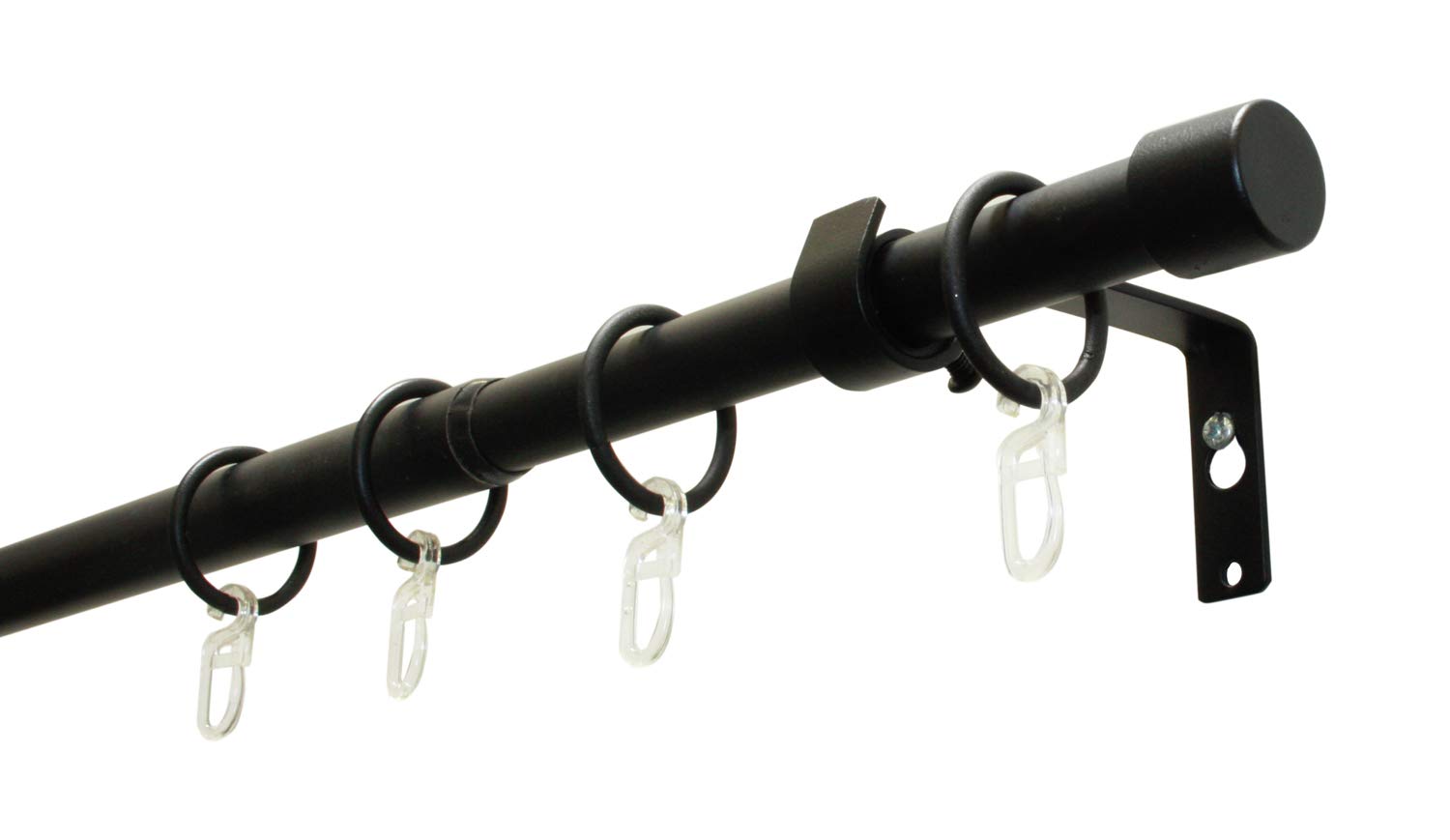 Gardinia Curtain Pole Set Cap 1-Barrel Diameter 19/16 mm Extendible on Both Sides, Matte Black, 120-190 cm