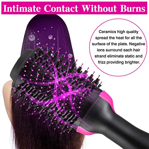 One Step Hair Dryer & Volumizer, Negative Iron Hair Dryer Brush & Hair Curler Ceramic Hot Air Brush 2-in-1 Infrared Hot Air Combing Curly Straight Dual-use Hair Styling Tool (Black +Purple) - Thumbnail 4