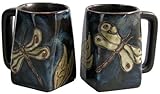 One (1) MARA STONEWARE COLLECTION - 12 Ounce Coffee or Tea Cup Collectible Square Bottom Mug - Dragonfly / Insects Design