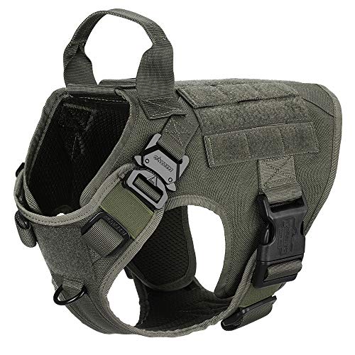 ICEFANG Tactical Dog Harness,K9 Working Dog Vest,No Pulling Front Leash Clip,Metal Buckle,Hook and Loop Fastener Sticky Backing for Dog Patch (S (22"-27" Girth), RG-Metal Buckle)