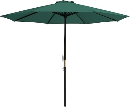 Amazon Com Sunbrano 9 Ft Wood Frame Patio Umbrella Outdoor Garden Cafe Market Table Umbrella Pulley Lift With Air Vent 8 Ribs Green Garden Outdoor