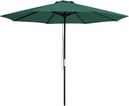 Amazon Com Sunbrano 9 Ft Wood Frame Patio Umbrella Outdoor Garden Cafe Market Table Umbrella Pulley Lift With Air Vent 8 Ribs Green Garden Outdoor