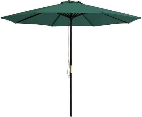 Amazon Com Sunbrano 9 Ft Wood Frame Patio Umbrella Outdoor Garden Cafe Market Table Umbrella Pulley Lift With Air Vent 8 Ribs Green Garden Outdoor