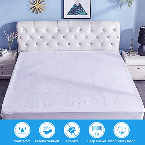 DOWNCOOL Waterproof Mattress Protector Cover,Ultra Soft Breathable Fitted Bamboo Mattress Protector, Anti-Wrinkle,Hypoallergenic&Vinyl Free (Queen)