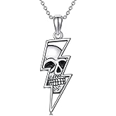 PROESS Lightning Bolt Necklace 925 Sterling Silver Wave/Rose/Skull Necklace Lightning Bolt Pendant Jewelry Presents for Women Men
