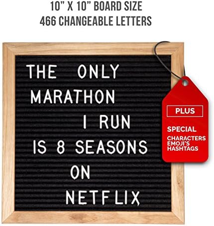 Felt Letter Board With Easel Stand 10x10 | 466 Changeable Characters Including 1 inch and ¾ Letters, Symbols, Emojis Hashtag And More | Hook To Hang | 2 Canvas Storage Pouches (Black)