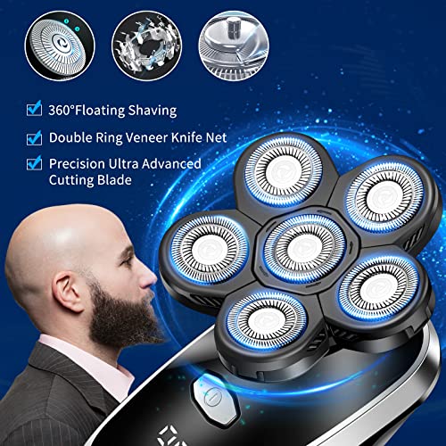 YHAYHO Head Shavers for Bald Men Upgraded Electric Razors Multifunctional Electric Shaver for Balding Head Waterproof Mens Head Razor Cordless Rotary Shaver Rechargeable Razors for Bald Man (Black)