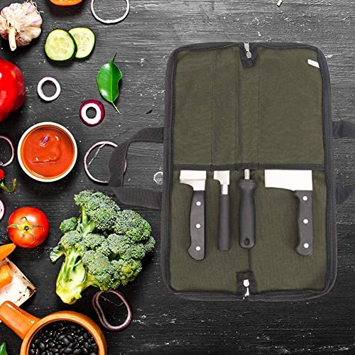 QEES Knife Roll,Heavy Duty Knife Bag,Waxed Canvas knife Case with 4