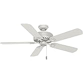 Casablanca 54 inch Indoor Ceiling Fan No Light with Pull Chain - White Ceiling Fan without Light, Standard Mount, 5 Blades, F