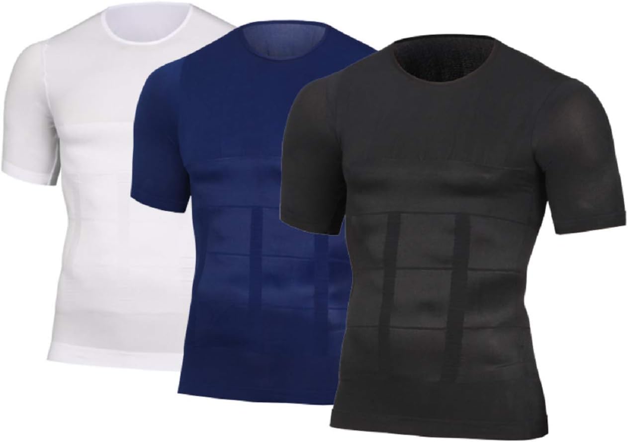 SANDYFU 3 Pack Men's Compression Shirt, Men's Microfiber Tank Top，Quick Dry Short Sleeve Underwear Top for Men XXXL