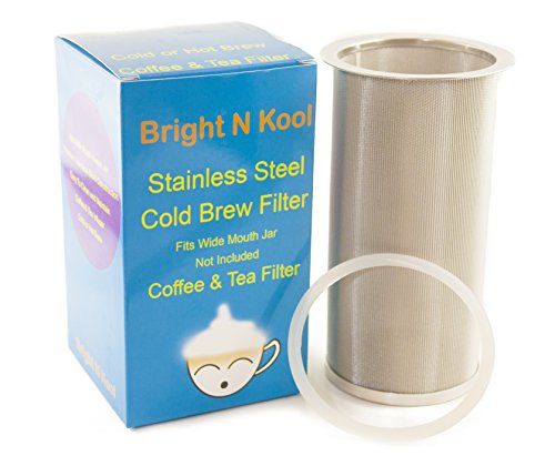 Bright N Kool Cold Brew Coffee and Tea Filter Maker with Sealing Ring - Stainless Steel Reusable Filter - Iced Coffee and Iced Tea Maker Infuser Filter - Fits All Wide Mouth Mason Jar (Filter Only)