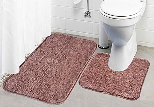 Kridhay Natura Life Rubber Back Contour Bathmat Set 100% Machine Washable, Anti-Skid and Super Soft Bathmat.(40x60 cms,Brown)