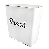 AuldHome White Enamel Trash Can, Rustic Farmhouse
