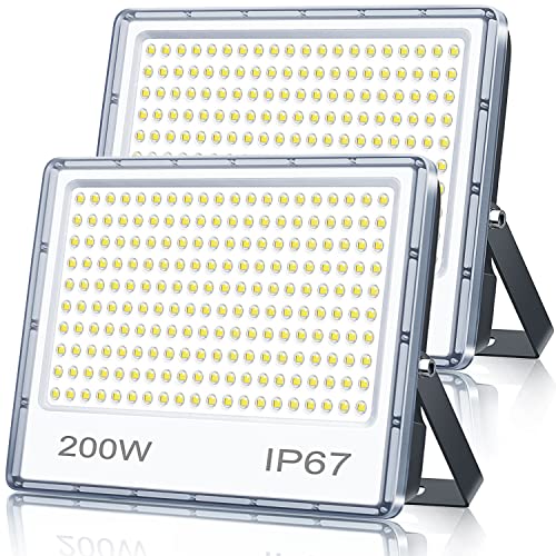 TASINUO Outdoor LED Spotlight 200W 2 Pieces, Outdoor LED Spotlight IP67, 20000LM 7000K Cool White Lamps, 200 LEDs Lights for Garden, Patio, Garage, Sports