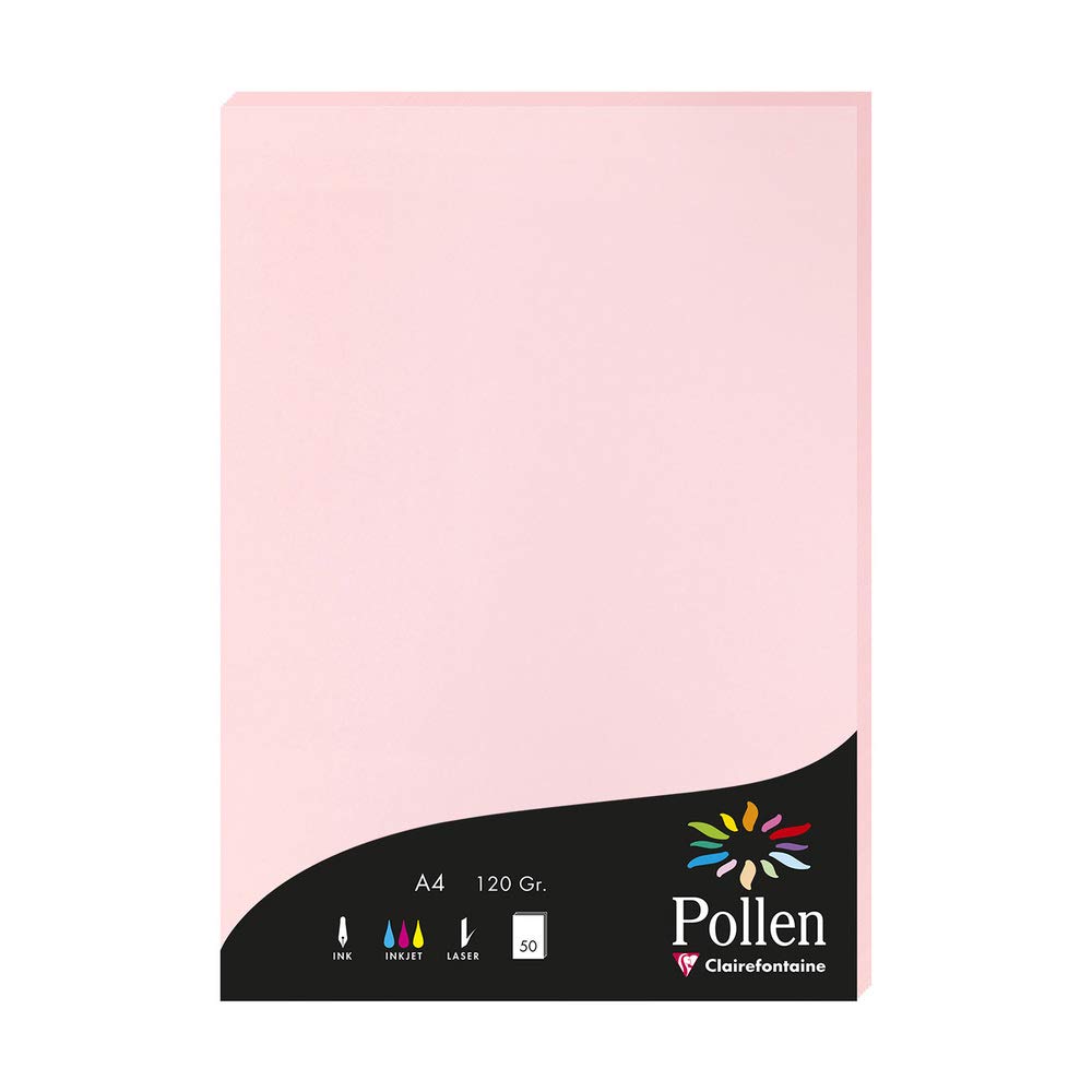 Clairefontaine 4281C Wallet of 50 Sheets Format A4 (21x29,7cm) 120gsm Pink Invitation Paper Events Correspondence Cards Pollen Range Premium Smooth Paper
