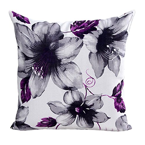 FUNIC Pillow Case Sofa Waist Throw Cushion Covers, Flowers Pattern Sofa Bed Home Decor (Purple)