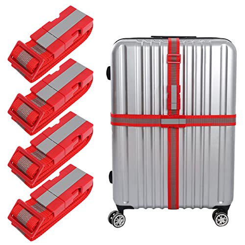 Luggage Straps Suitcase Belt TSA Approved with Adjustable Quick-Release Buckle Red