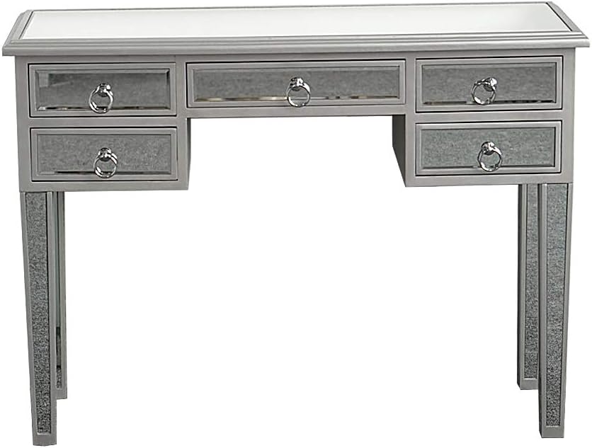 Amazon Com Tita Dong Mirrored Makeup Table Makeup Dressing Table With 5 Drawers Silver Reflective Glass Mirrored Media Console Table Vanity Desk For Women Girls Home Office Kitchen Dining