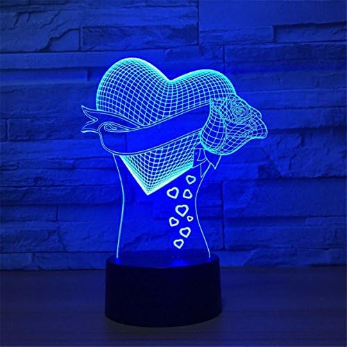 Creative USB Power Rose Heart 3D Remote Control ILLusion Night Light Stunning Visual Colors Changing Table Desk Optical Lamp Bedroom Children Room Decorative Household Nightlight Toy