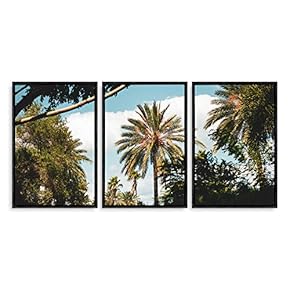 3 Piece Framed Canvas Wall Art for Living Room, Bedroom Vintage Tropical Palm Trees Canvas Prints for Modern Home Decoration Ready to Hang - 16"x24"x3 Panels