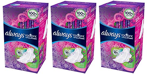 Always Radiant Feminine Pads for Women, Flexfoam Pads with Wings, Size 2, Heavy Absorbency, Lightly Scented, 26 Count x 3 Packs (78 Count total) (Packaging May Vary)