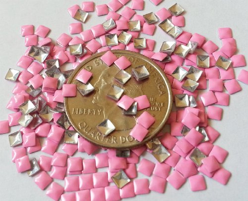 100pc Square Hot Neon Metal Studs 3mm 3D Acrylic Nail Art Decoration Cellphone Case (High Quality) USA SELLER! FAST SHIPPING! (Neon Tiffany Pink)