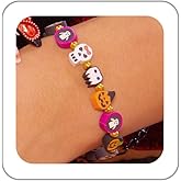 LKingel Halloween Bracelets for Women Goth Beaded Stretch Bracelets Punk Ghost Pumpkin Spider Cat Bracelet Clay Witch Bracelet Halloween Prom Custom Jewelry Emo Accessories