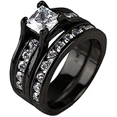 Bridal Sets Black Gold Plated Womens Wedding Ring Sets Princess cut 6mm Red Cz 2pcs Engagement Ring