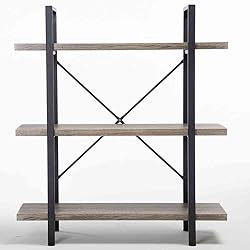 HSH 3-Shelf Bookcase, Rustic Gray 3 Tier