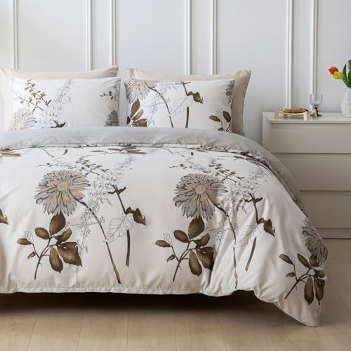 Lekesky Reversible Dahlia Floral Duvet Cover Set Queen