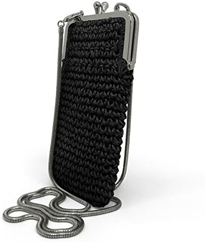 Cross Body Cell Phone Case by Bambou, Purse with Shoulder Strap, Eyeglass Holder for Women Girls. Woven by hand. (Black)