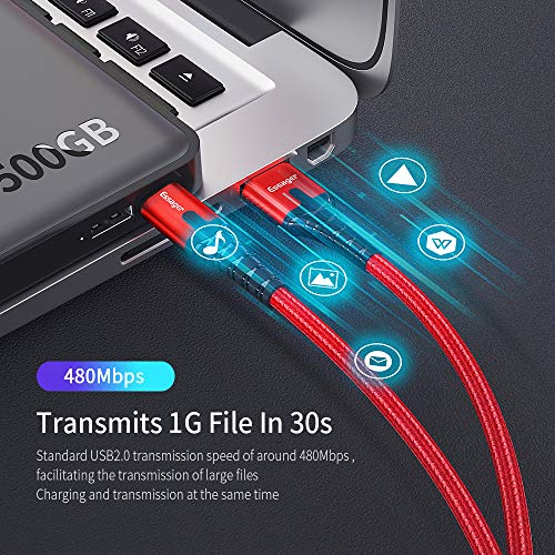 Essager LED Type C Cable Fast Charger 3A 2-Pack (6.6ft+3.3ft) USB A 2.0 to USB-C Mobile Phone Charging Wire Cord for Xiaomi K20 Samsung Oneplus 7 Pro Nintendo Switch Huawei Mate (Red)
