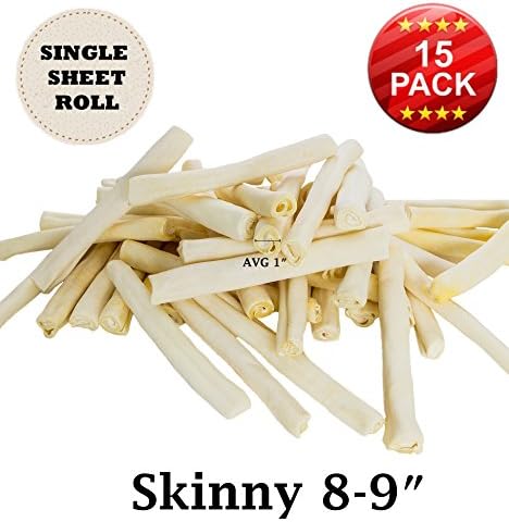 Superior Premium Skinny Retriever Roll (8-9”) 15 pack . Only roll made with a single sheet (NO CHIPS) Wholegrain cowhide (Last much longer than traditional roll). 100% Natural Dog Chew