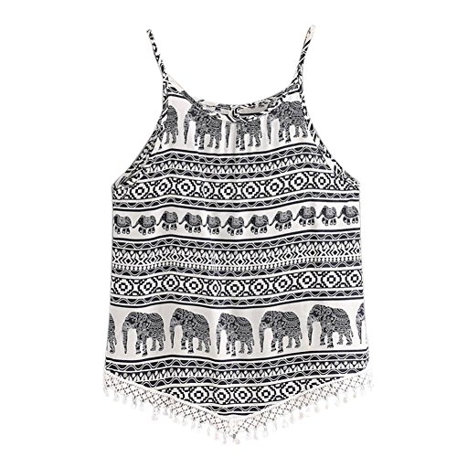 Kollmert Women Vintage Elephant Print Tassel Hem Blouse Tops Tank Cami T Shirt Vest (M, Black) - Thumbnail 6