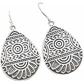 Stamped Celestial Design Teardrops on Sterling Silver Earrings