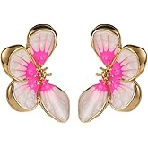 Chunky Flower Butterfly Earrings for Women Colorful Oil Dripping Petal Earring Irregular Floral Stud Earrings Trendy Wedding Jewelry Accessories