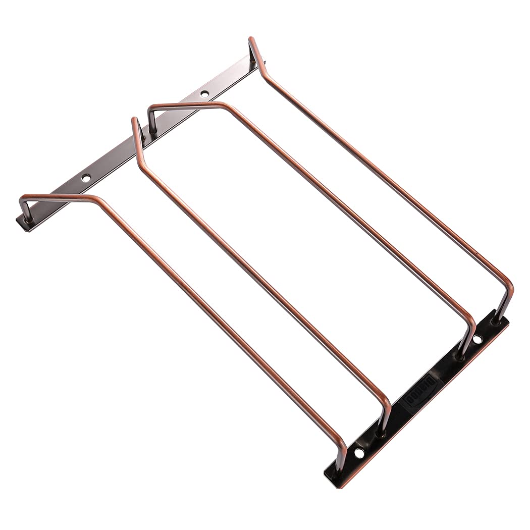 Dianoo 27.5cm Bronze Wine Glass Rack Under Cabinet, Gold Wine Glass Holder Under Shelf, Stemware Rack, Wine Glasses Storage Hanger, 2 Rows