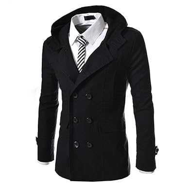 AOWOFS Herren Trenchcoat mit Kapuze Kurz Regular Fit Mantel Jacke für Frühling Sommer Herbst
