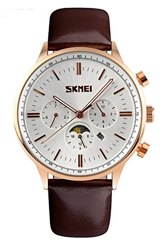 Mastop Brand Good Quality Quartz Leather Pointer Display 30M Waterproof Men and Women Moon Phase Watch