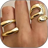 Rrdaily 14k Gold Chunky Open Ring Set for Women Adjustable Double Line Shape Twist Knuckle Ring Silver Fashion Wrap Finger Ring Graduation Gift