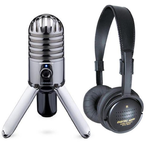 Desktop Recording Kit: Samson Condenser Meteor Mic USB Microphone with ATH-M2X Headphones