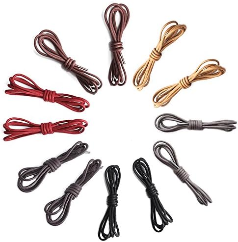 Weoxpr 12 Pairs Cotton Round and Waxed Shoelaces for Dress Shoes, Oxford ＆ Boots, Brown, Khaki, Black, Gray, Burgundy, Dark Brown