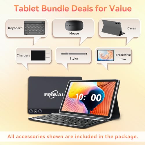 Tablet 10.1 Inch Android 14, Octa-Core 5G WiFi, 4G Cellular(T-Mobile), 128GB ROM 14GB RAM, 2025 Latest Tab with Keyboard Bundle 1TB Expand Android Tablet 13MP+8MP Dual Camera, GPS Unlocked HD Display