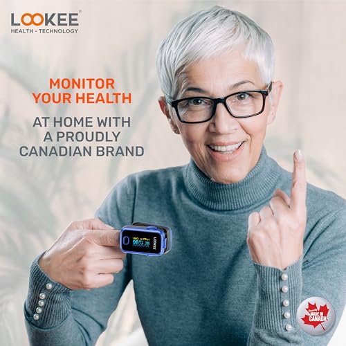 LOOKEE A310 Premium Pulse Oximeter Finger Heart Rate Oxygen Monitor | Proudly Canadian | SpO2 Blood Oxygen Level | Medical Accuracy, Alarm & PI | OLED Display | Carry Case & Batteries | Blue