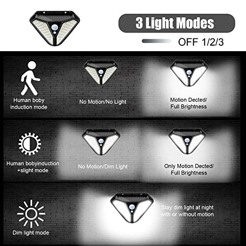Solar Lights Outdoor Motion Sensor, 102LED Solar Security Lights 270° Wide Angle Solar Powered Panel Lights IP65 Waterproof Wall Lights for Garden, Patio Yard, Deck Garage, Fence, 3 Modes (2 Pack) - Thumbnail 2